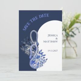 Reserva La Fecha Elegante Y Hermoso Cisne En Boda Azul De La Marina