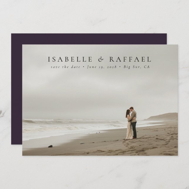 Reserva La Fecha Elegante y lujoso Boda formal foto oscura púrpura (Anverso / Reverso)