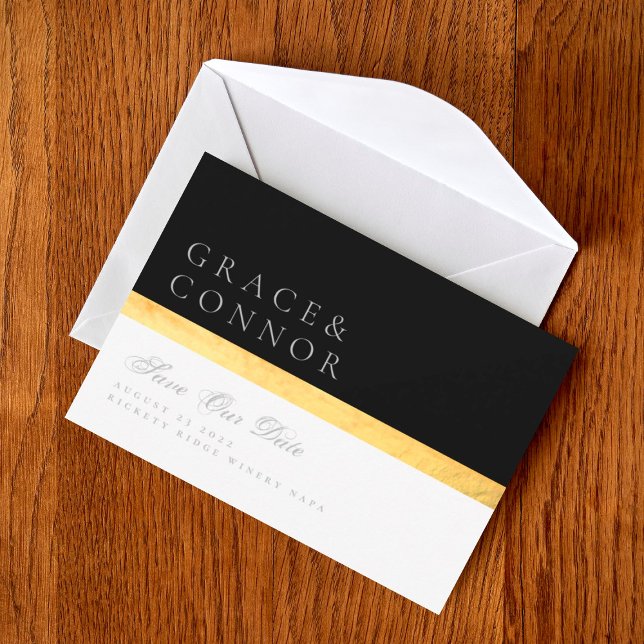 Reserva La Fecha Elegante y moderno foto dorada de dos tonos negros (Subido por el creador)