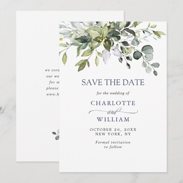 Reserva La Fecha Elegante y simple Boda Eucalipto (Anverso / Reverso)