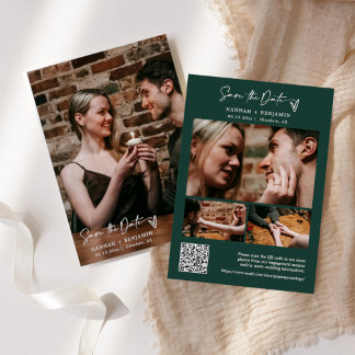 Reserva La Fecha Elegante y simple foto de código QR verde esmerald