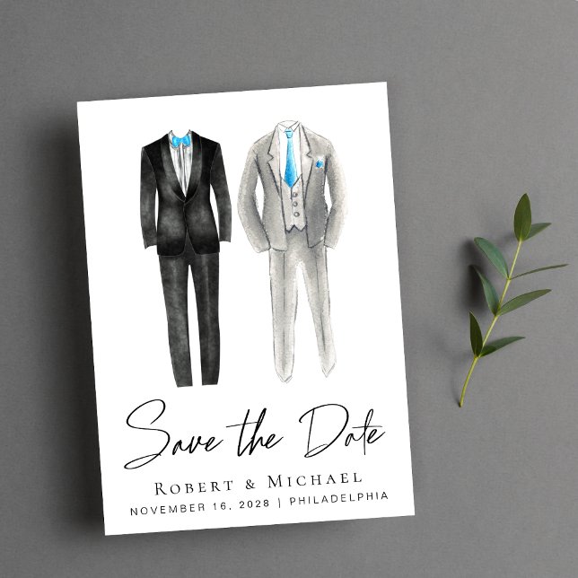 Reserva La Fecha Elegantes acuarelas de esmoquin para boda gay (Our user-friendly template allows you to easily tailor the save the date announcement to your event)