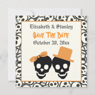 Reserva La Fecha Elegantes cráneos boda de Halloween Salven la fech