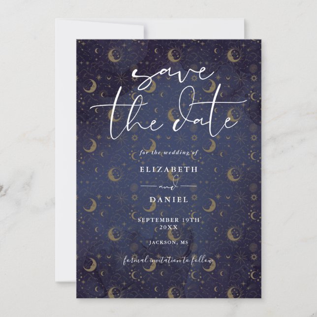 Reserva La Fecha Elegantes Estrellas Celestiales Místicas y Boda de (Anverso)