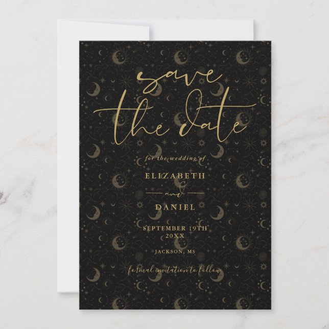 Reserva La Fecha Elegantes Estrellas Celestiales Míticas Y Boda De  (Anverso)