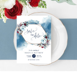 Reserva La Fecha Elegantes flores celestes azules, cualquier evento