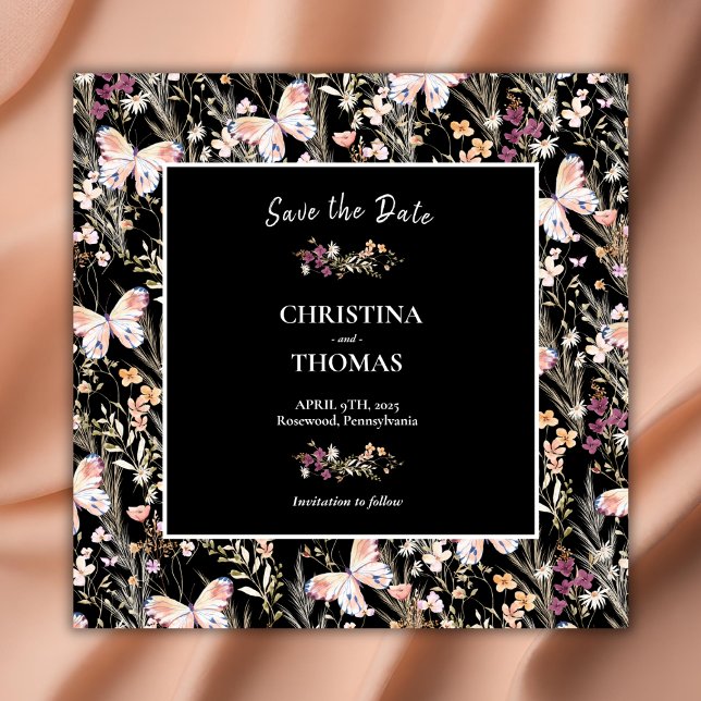 Reserva La Fecha Elegantes flores silvestres de boho negro salvan l (Subido por el creador)