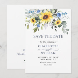 Reserva La Fecha Elegantes Girasoles Acuarela Eucalipto Boda