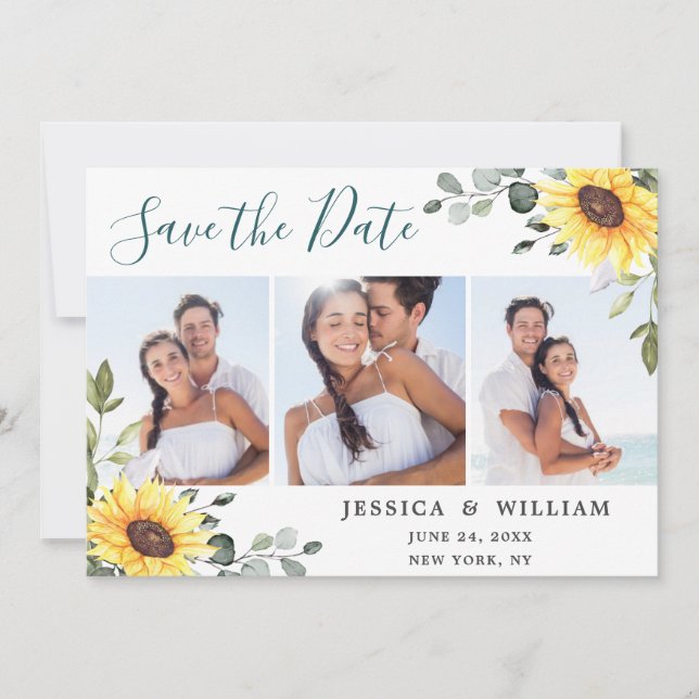 Reserva La Fecha Elegantes girasoles Eucalipto 3 Boda FOTOGRÁFICO (Anverso)