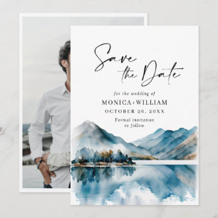 Reserva La Fecha Elegantes montañas de acuarela, fotografía de boda