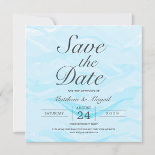 Reserva La Fecha Elegantes olas abstractas azul acuarela boda Sav