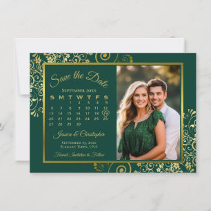 Reserva La Fecha Elegantes Rizos de Oro Calendario Esmeralda Foto B