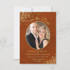 Reserva La Fecha Elegantes rizos de oro Oval Foto Boda de óxido des