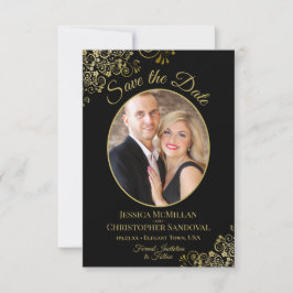 Reserva La Fecha Elegantes rizos de oro Oval Foto Boda negro