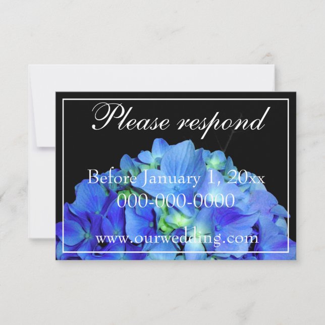 Reserva La Fecha Elegantes rosas florales azules hidrangeas RSVP (Anverso)