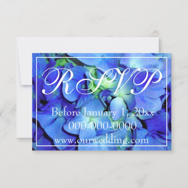 Reserva La Fecha Elegantes rosas florales azules hidrangeas RSVP (Anverso)