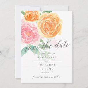 Reserva La Fecha Elegantes Rosas rosados y Naranjas Boda de fotos