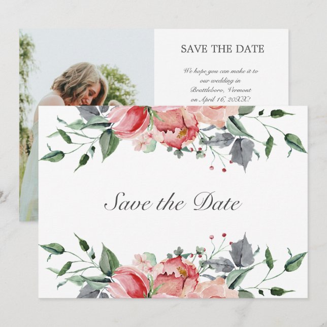 Reserva La Fecha Elizabeth Elegant Boda De Flores Rosa Salve El Da (Anverso / Reverso)