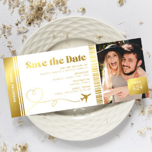 Reserva La Fecha Embarque Pass Faux Gold Save the Date Ticket