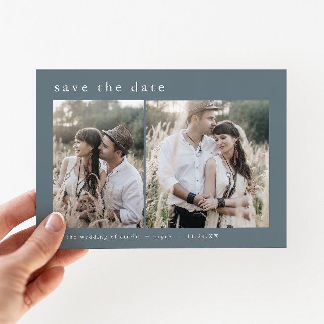 Reserva La Fecha EMELIA 2 Foto Simple Boho Azul Marino Bodas (EMELIA 2 Photo Simple Boho Navy Dark Blue Wedding Save The Date)