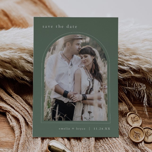 Reserva La Fecha EMELIA Arch Photo Modern Mountain Simple Boda (EMELIA Arch Photo Modern Mountain Simple Wedding Save The Date)