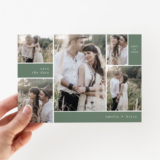 Reserva La Fecha EMELIA Boda Rústico de Boho Sage multifoto simple (EMELIA Multi Photo Simple Boho Sage Rustic Wedding Save The Date)