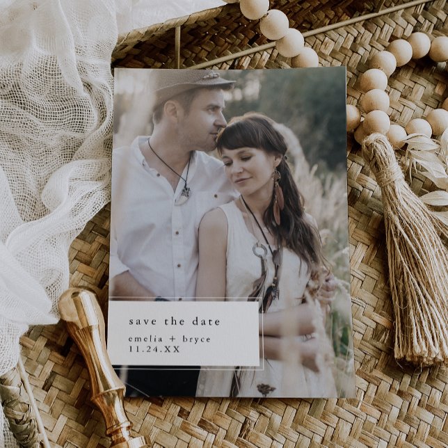 Reserva La Fecha EMELIA White Black Rustic Foto simple Boda (EMELIA White Black Rustic Photo Simple Wedding Save The Date)