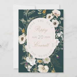Reserva La Fecha Emerald & Cream Poppy Floral Save The Date Card