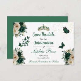 Reserva La Fecha Emerald Gold Butterfly Tiara Quinceañera Save Date
