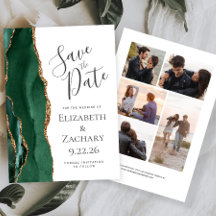 Emerald Green Gold Agate 5-Photo Save the Date