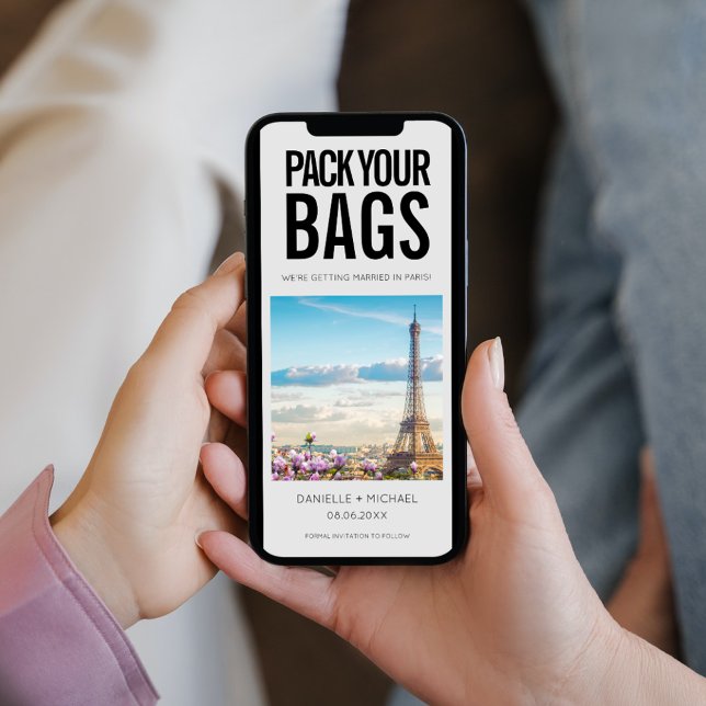 Reserva La Fecha Empaquetar la boda de destino de tus bolsas (Pack Your Bags Destination Wedding Save The Date)
