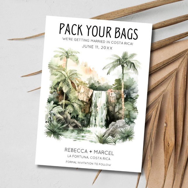 Reserva La Fecha Empaquetar tus bolsas Boda de fotos de Costa Rica (Pack Your Bags Costa Rica Photo Wedding Save The Date)
