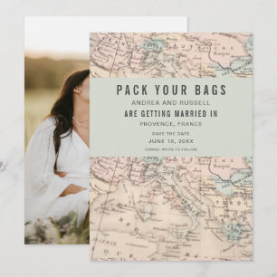 Reserva La Fecha Empaquetar tus bolsas Europa Mapa de destino Boda