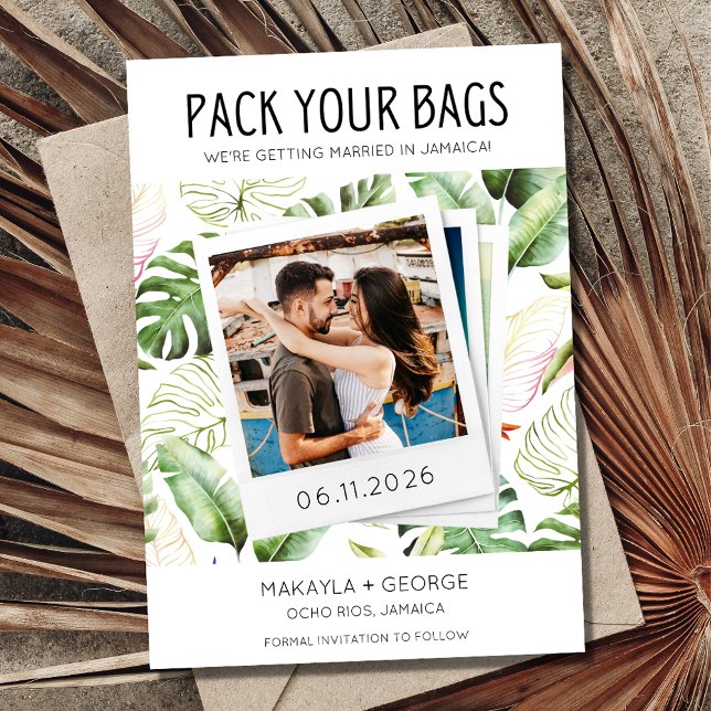Reserva La Fecha Empaquetar tus bolsas foto de Jamaica Boda (Pack Your Bags Photo Jamaica Wedding Save The Date)