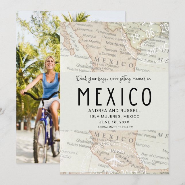 Reserva La Fecha Empaquetar tus bolsas México Map Boda de fotos (Anverso / Reverso)
