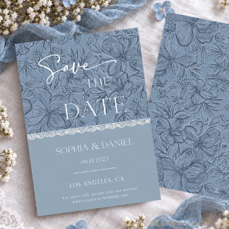Reserva La Fecha Encaje de Boda Azul Polvo Save the Date