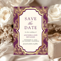 Encaje de oro púrpura Boda india