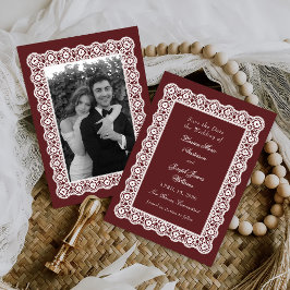 Reserva La Fecha Encaje Doily Estilo Vintage Foto Boda