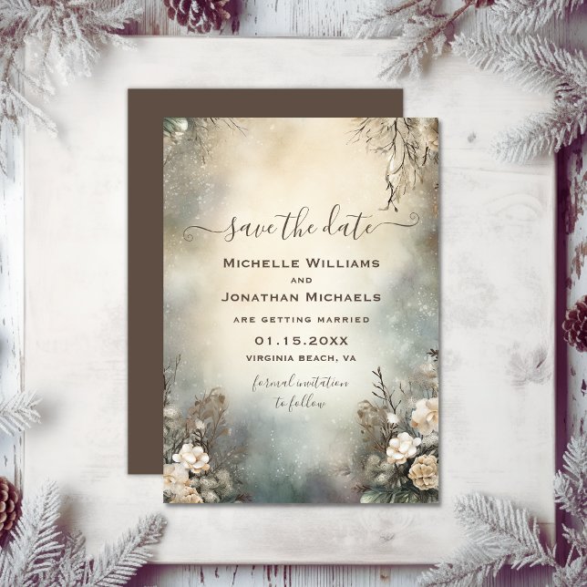 Reserva La Fecha Encantador Romántico Boda Floral Jardín de Inviern (Enchanting Romantic Winter Garden Floral Wedding Save The Date)