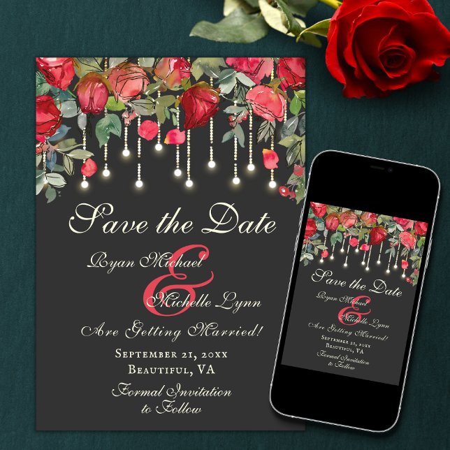 Reserva La Fecha Encantador romántico Boda floral Red Rose Garden (Subido por el creador)
