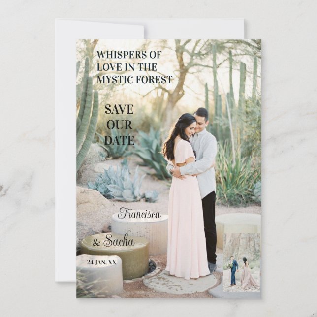Reserva La Fecha Encantadora Romance forestal Whispering Love Photo (Anverso)