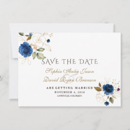 Reserva La Fecha Encantar Azul Dorado Floral Boda Guardar La Fecha