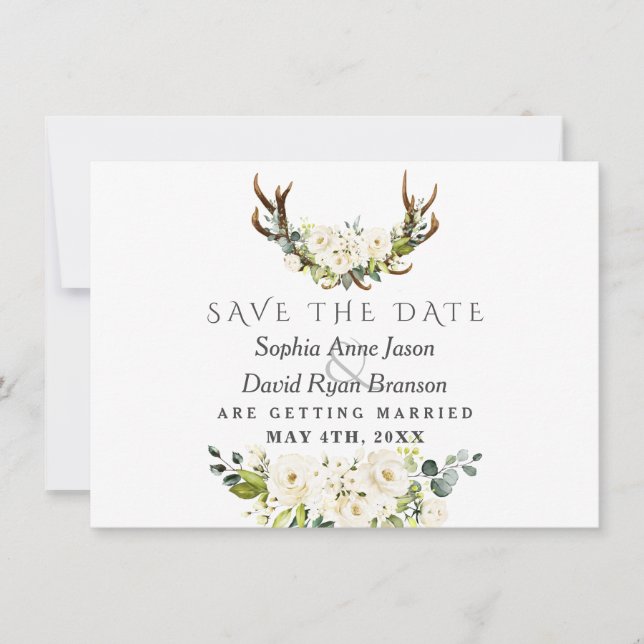 Reserva La Fecha Encanto Flores Acuarela Blancas Boda Florecen (Anverso)