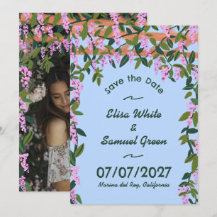 Reserva La Fecha Enredaderas de glicina Floral Foto Personalizada B