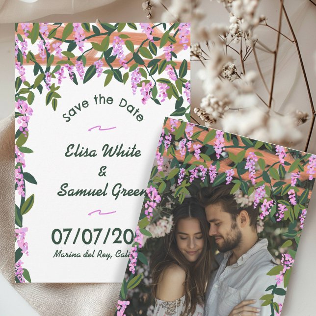 Reserva La Fecha Enredaderas de glicina floral foto personalizada b (Wisteria Vines Floral Custom Photo Wedding Save The Date
Card Digital DOwnload)