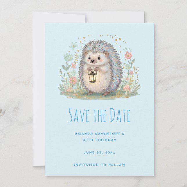 Reserva La Fecha Erizo Adorable con Luciérnaga Save The Date (Anverso)