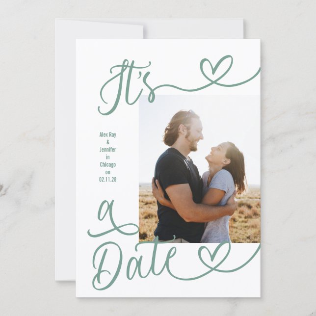 Reserva La Fecha Es una fecha Foto Verde Sage Boda (Anverso)