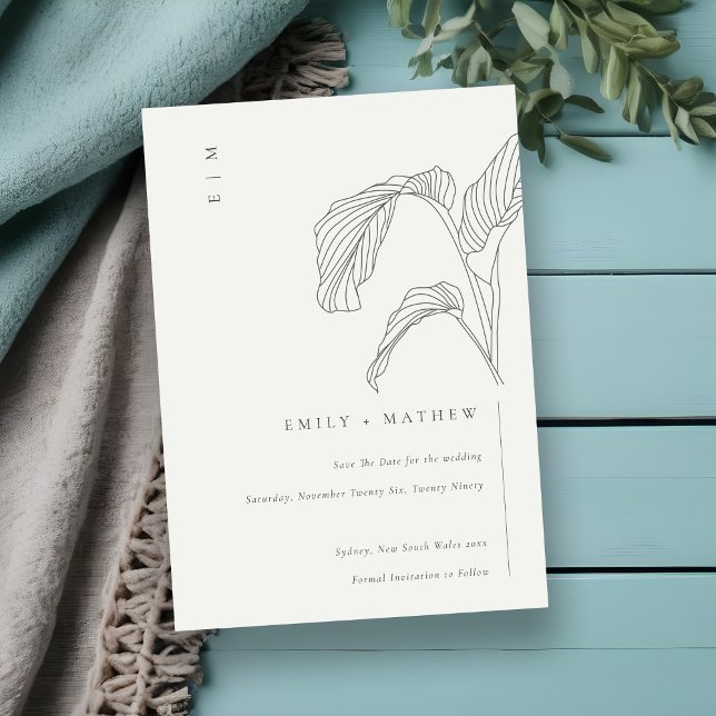 Reserva La Fecha Esbozo de palmas Leafy Boda blanco y negro (Subido por el creador)