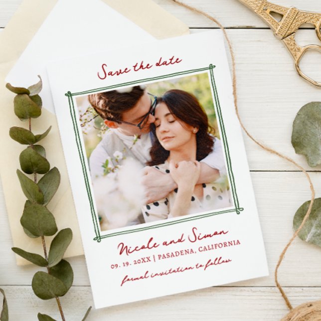 Reserva La Fecha Esbozo Mano caprichosa dibujó Boda de fotos cuadra (Subido por el creador)