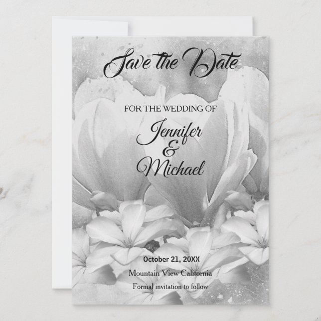 Reserva La Fecha Escala de grises floral clásica profesional boda (Anverso)